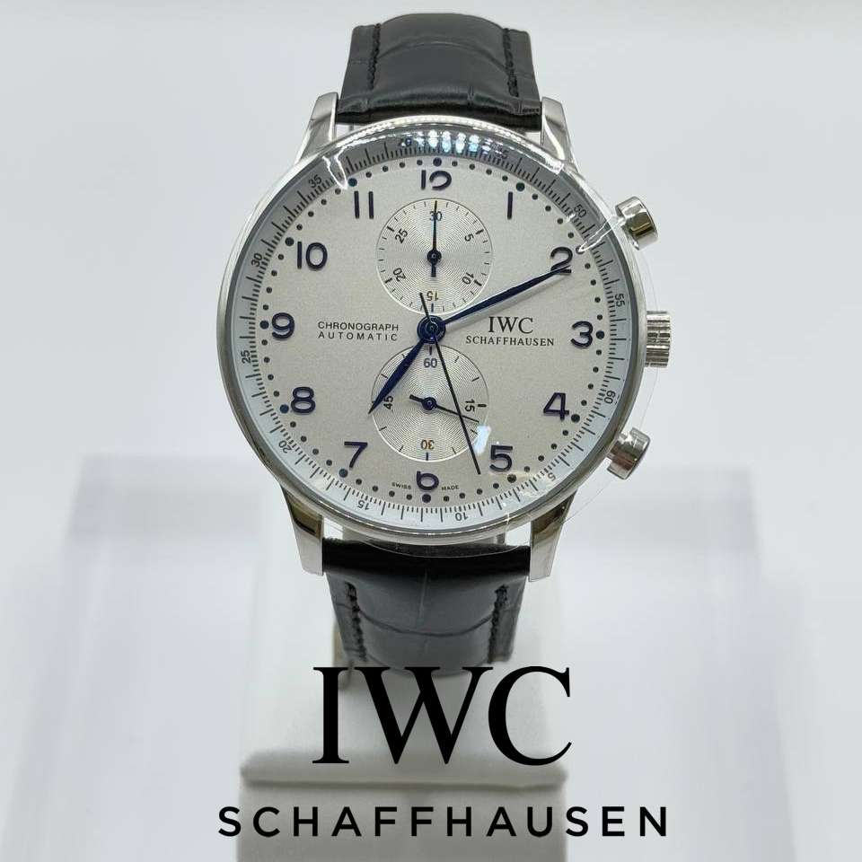 IWC 포르투기스 흰판 블루핸즈 은장 가죽밴드 시계 40미리 [WC03]