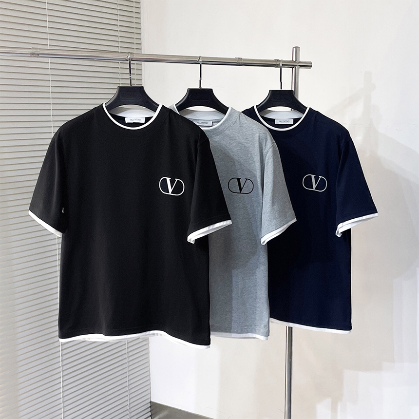발렌티노 플로킹 레터 프린트 반팔