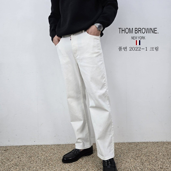 톰브라운 TB 세미 일자 화이트 진 청바지