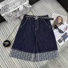 디올 커스텀 가죽 벨트 와이드 레그 반바지