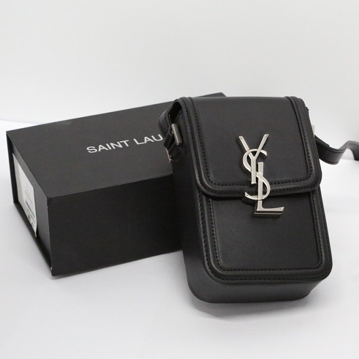 생로랑 YSL 실버 스틸 로고 래더 크로스백