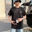 프라다 2025 봄여름 신상품 유니섹스 커플 스타일 캐주얼 루즈 코튼 라운드넥 반팔 티셔츠